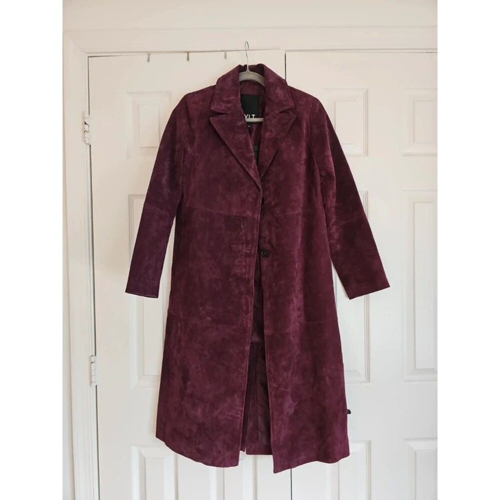 NVLT Genuine Suede Trench Coat Burgundy XS NWT